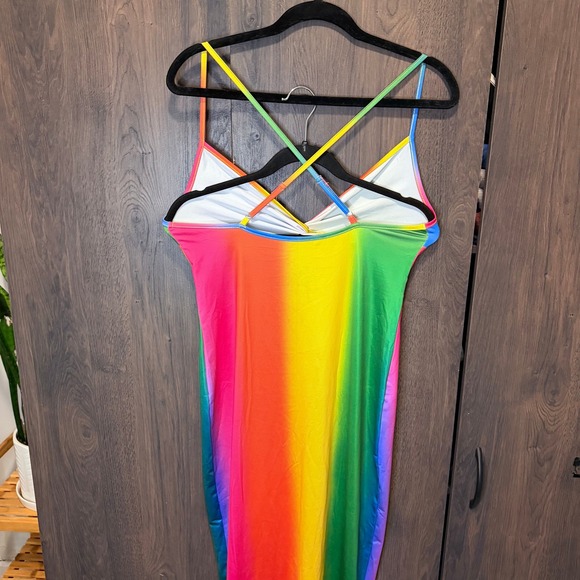 Small Rainbow Tie Dye Maxi Dress Spaghetti Strap Cutout Twist Front Crisscross - Picture 5 of 8